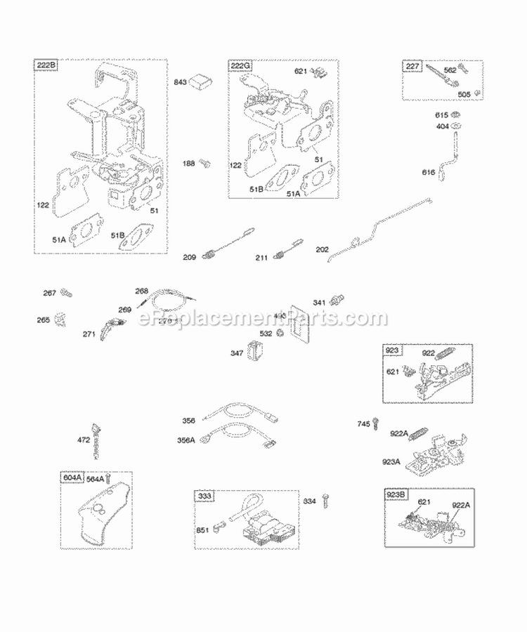 Controls Flywheel Brake Governor Spring Ignition Diagram and Parts List for 12J602-0122-B1  Briggs and Stratton Engine